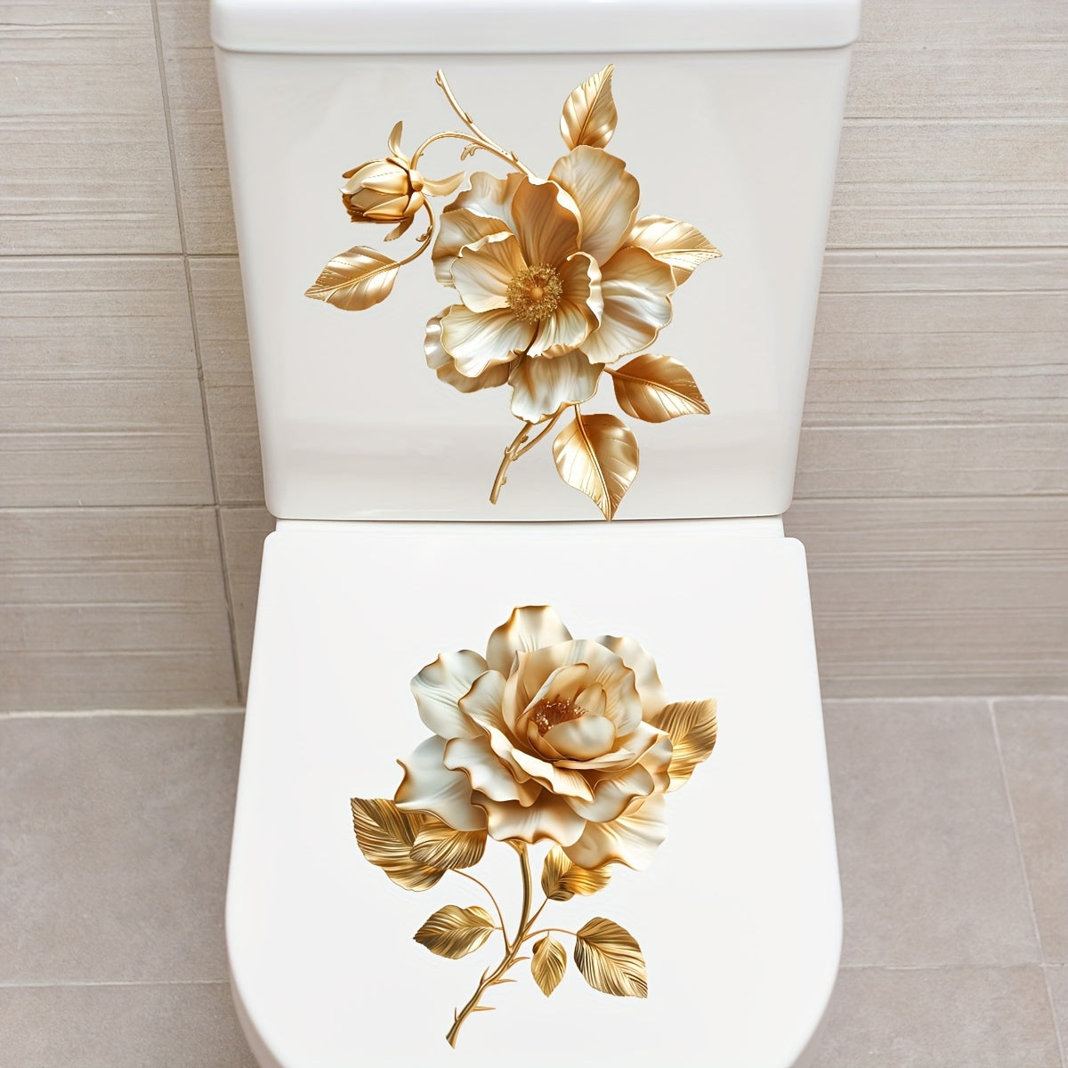Pegatinas de flor dorada para superficies de cerámica, decoración de baño, fáciles de aplicar