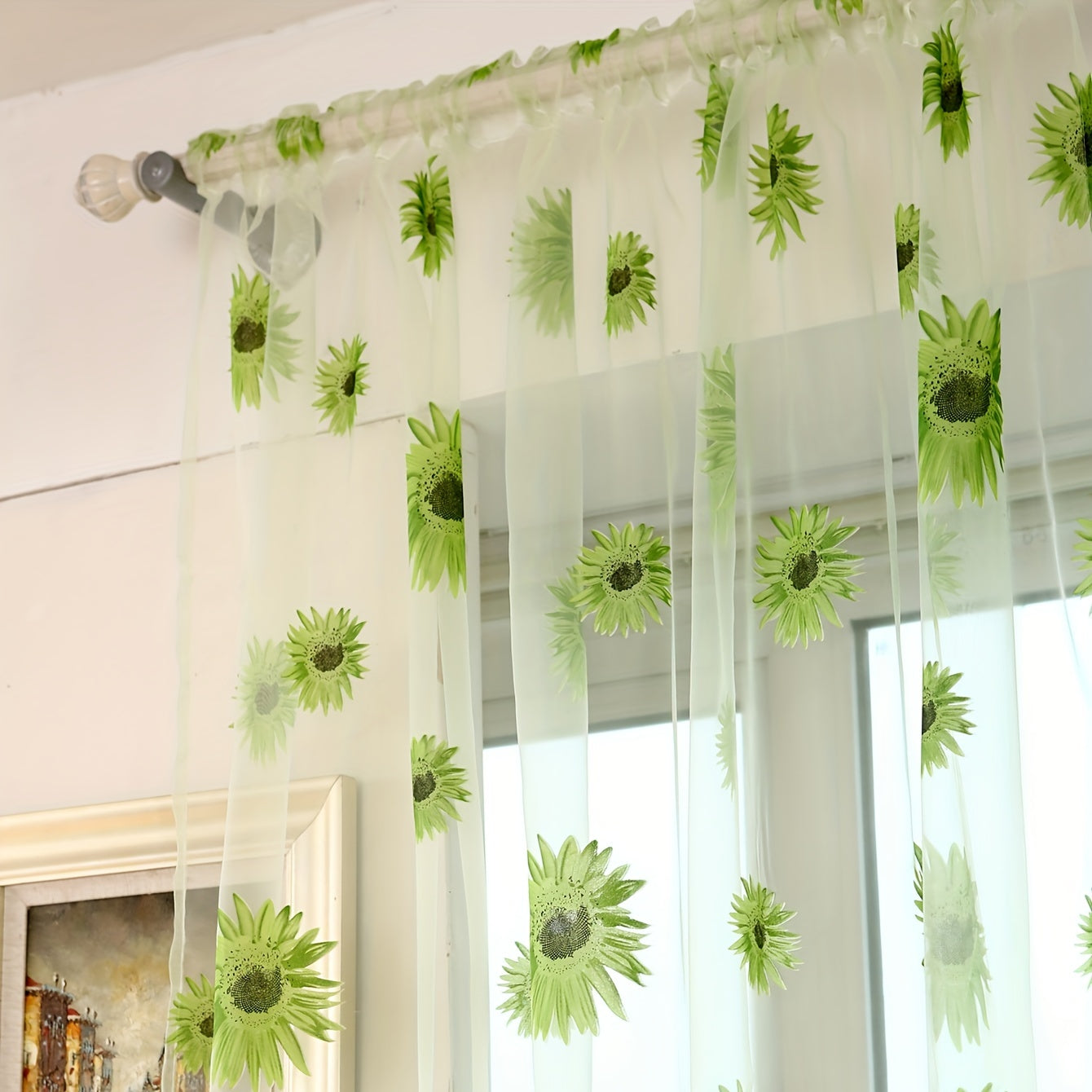 Sunflower Printed Sheer Curtain with Flower Design for Bedroom Living Room Office