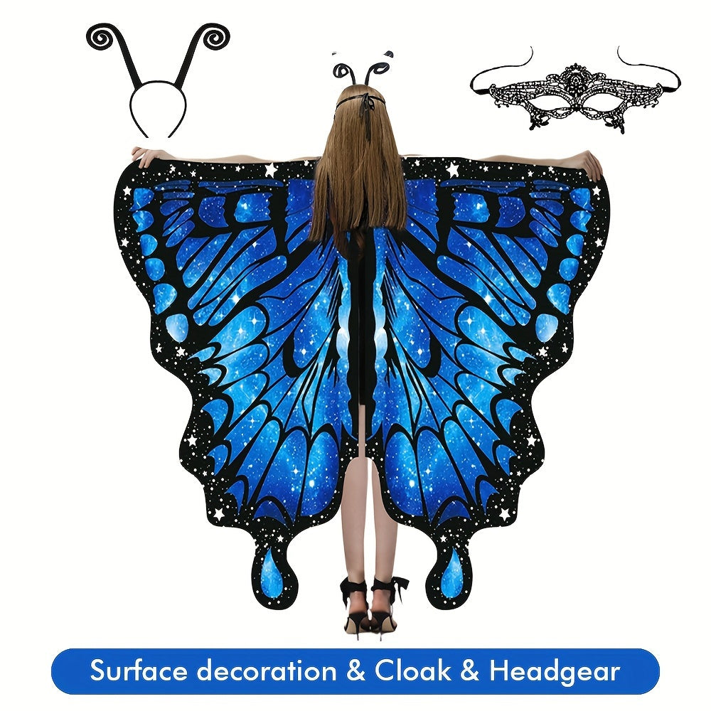 Chal de alas de mariposa para mujer, capa de hada, disfraz de Halloween, poliéster vibrante, spandex