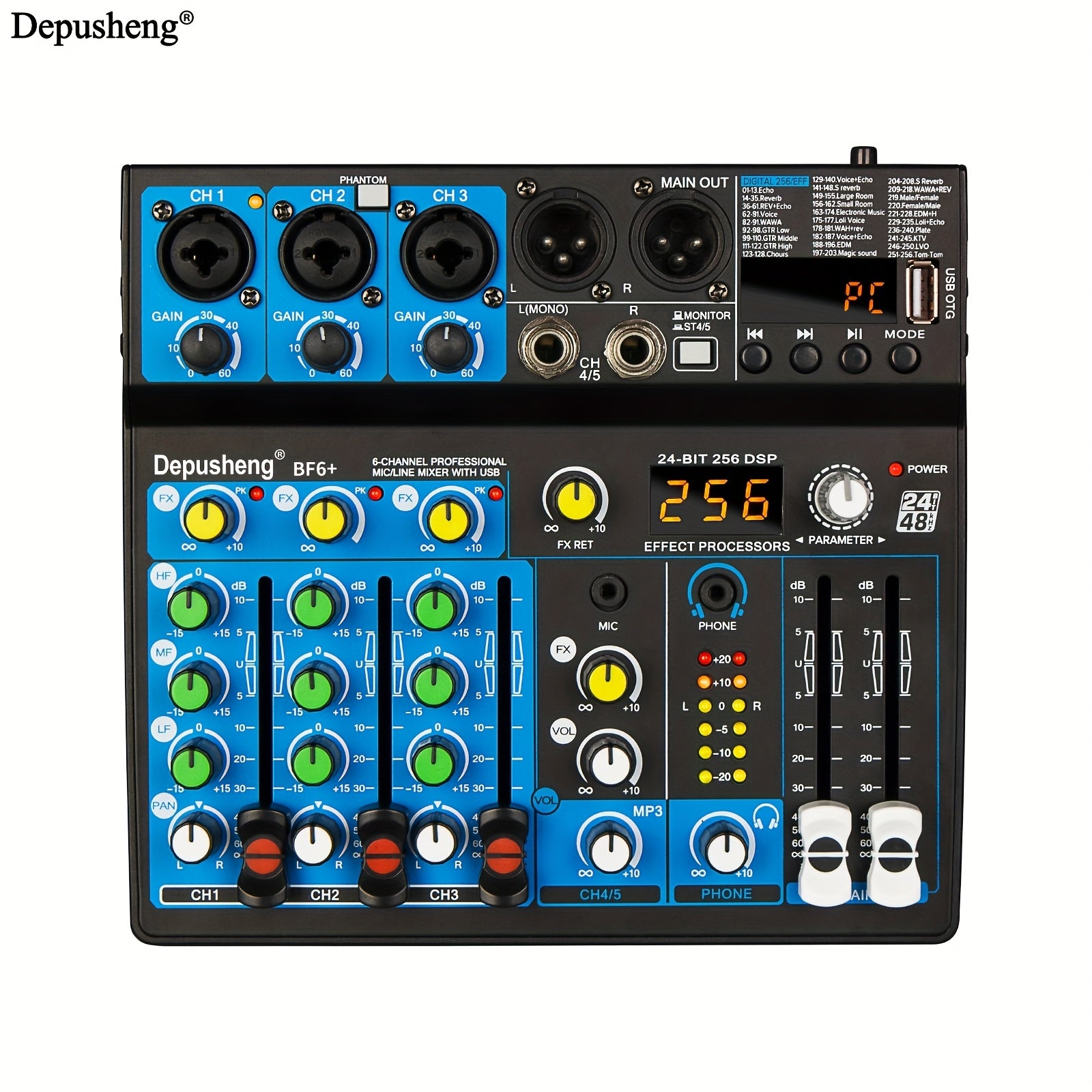 6 Channel DJ Mixer with USB MP3 Input for Podcasts Studio Recordings Gaming and Ambient Sound
