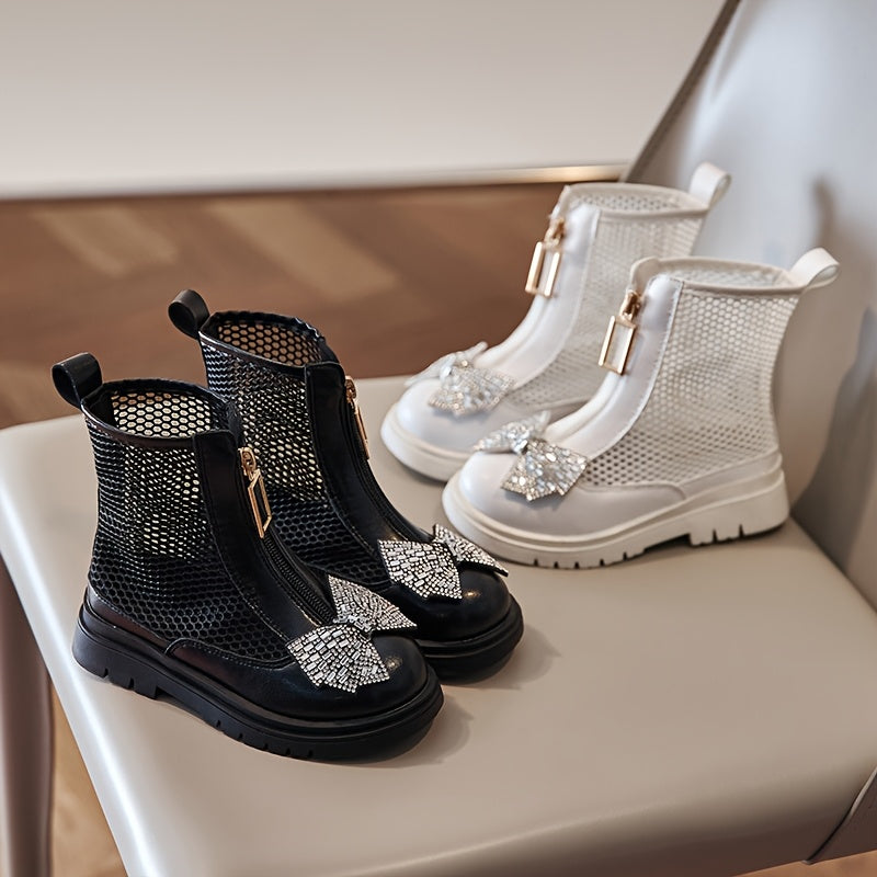 Girls Summer Mesh Boots with Openwork Design Bowknot and Round Toe
