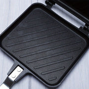 Olib tashlanadigan egilgan sendvich tayyorlash panasi, ikki tomonlama isitish bilan, 1000W alyuminiy kvadrat grill, nonushta sendvichlari, grill, tuxum, pancake uchun. Mashina yuvish uchun mos, batareyalar talab qilinmaydi.