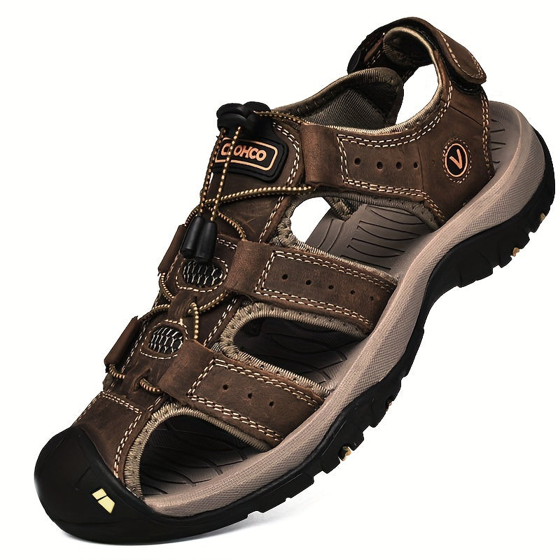 Men's Outdoor Casual Sports Sandals Cowhide Leather Rubber Sole Breathable Comfort