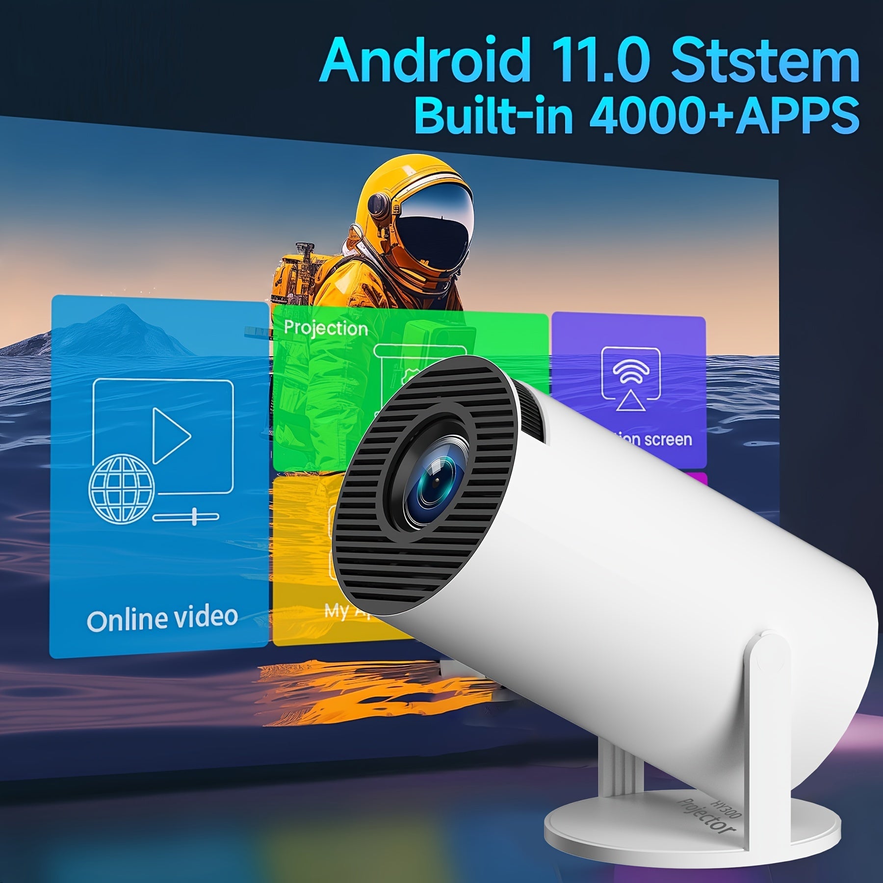 Portable 4K HD Movie Projector with Android 11 Wireless WiFi and 720P Display