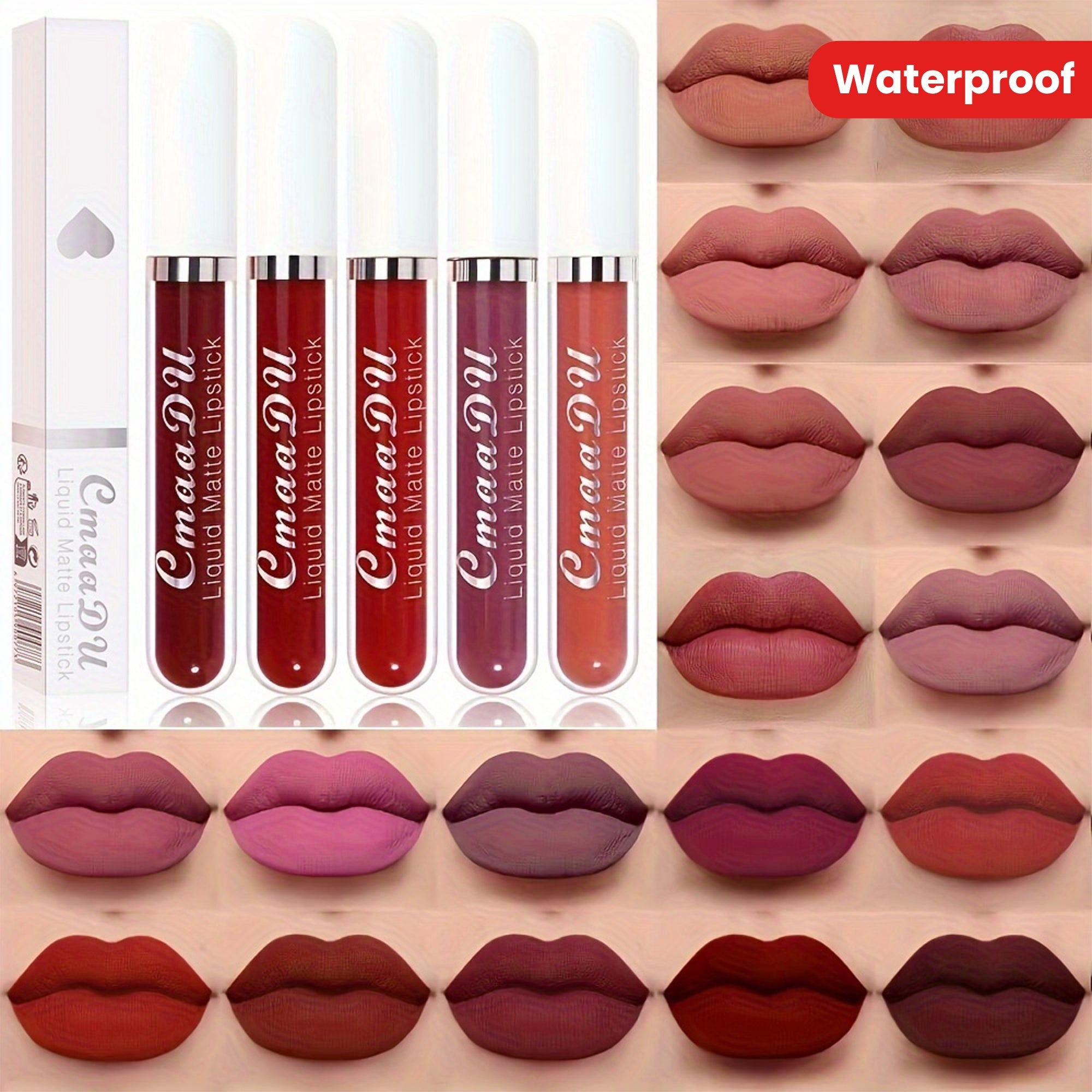 Set de labiales líquidos mate para mujer, 18 colores, a prueba de agua, de larga duración