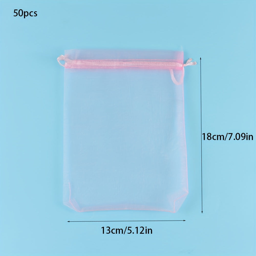 Набор из 50 розовых органзовых подарочных мешков с шнурком для украшений и подарков