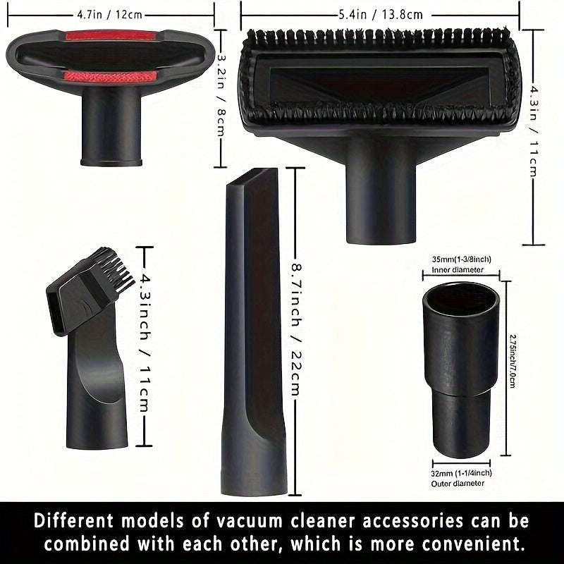 7-chi qismli vakuum qo'shimcha to'plami, 1-1/4 dyuymli shlang adapteri bilan yumshoq qoplamali cho'tka va moslashuvchan bo'shliq asbobi