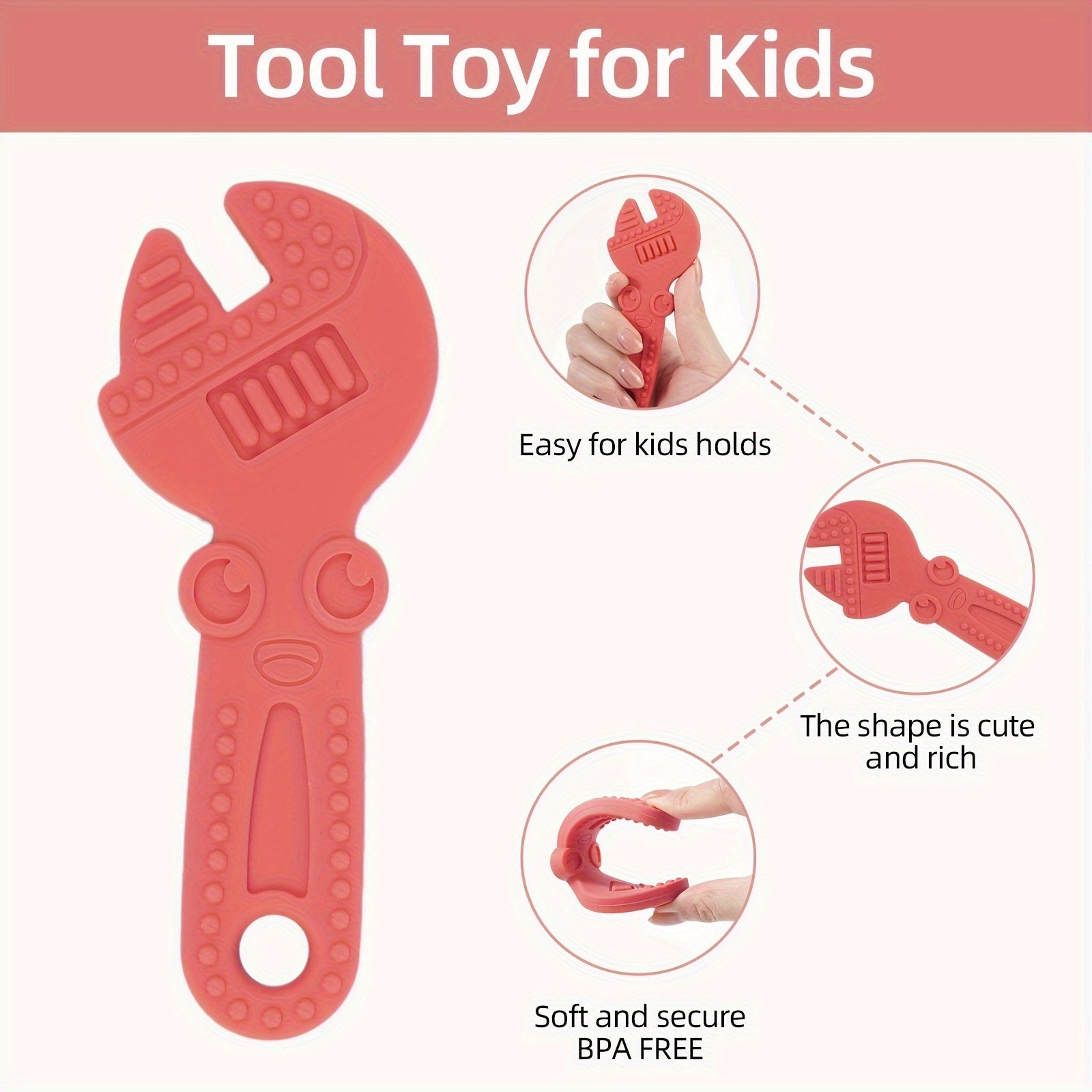 Baby Toy Set 4-Pack Silicone Tools for Toddlers Soft-Textured Hammer Wrench Spanner Pliers Gift