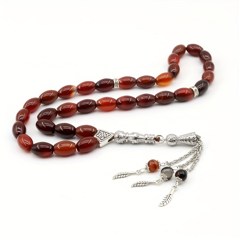 Agate Oval Tasbih Muslim Prayer Beads Rosary Eid Gift Set for Men Women