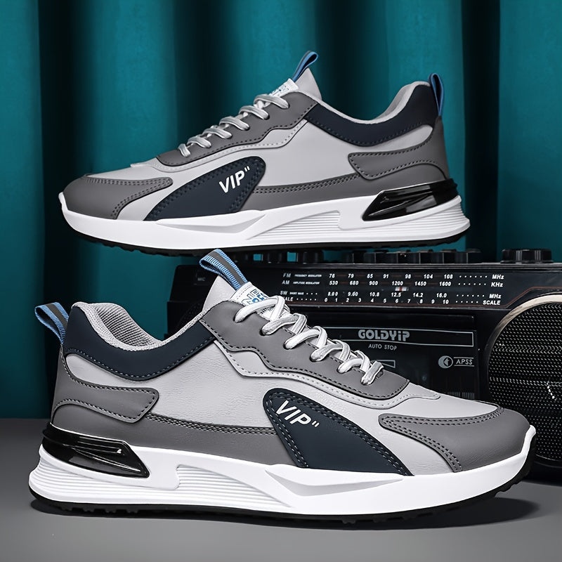 Men's Color Block Lace-Up Non-Slip Running Shoes for Gym Workout Casual Sneakers