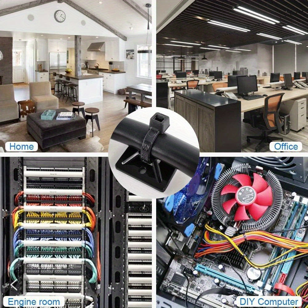 200 bridas de nylon autoadhesivas con base de goma para uso en el hogar, oficina y exterior