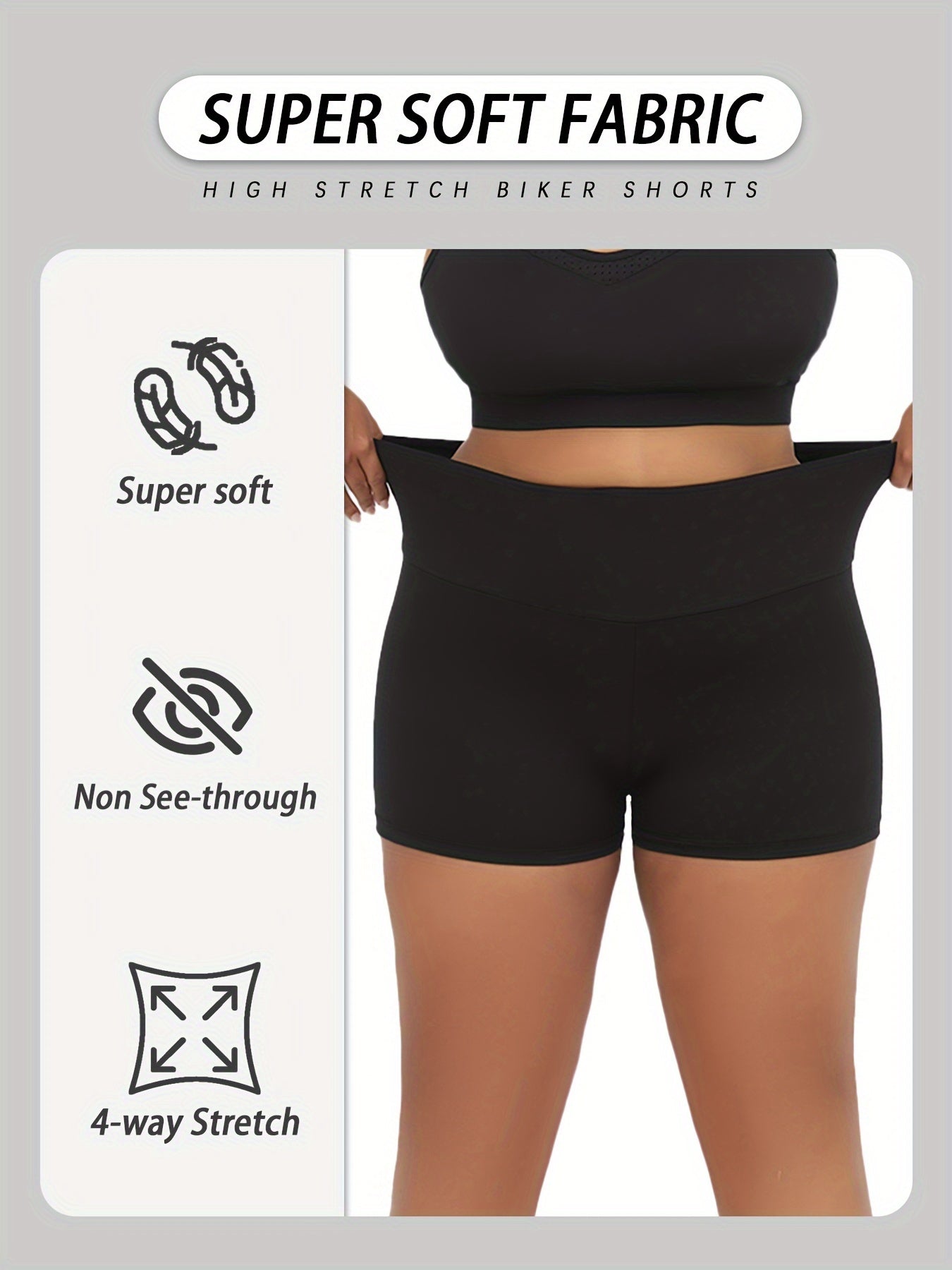 Plus Size Women High-Waisted Biker Shorts Super Soft Tummy Control Blue