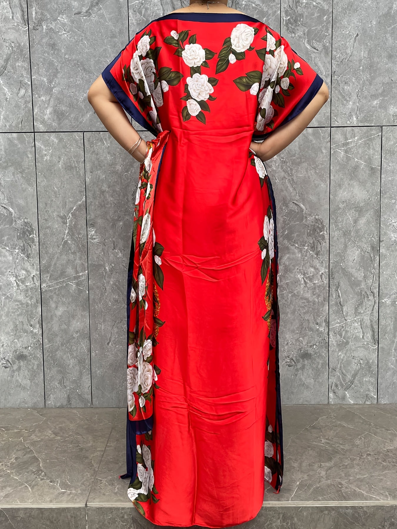 Plus Size Floral Tunic Dress Polyester Batwing Sleeves Party Wear