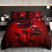 Red Rose Print Duvet Cover Set with 2 Pillowcases Breathable Polyester All Season