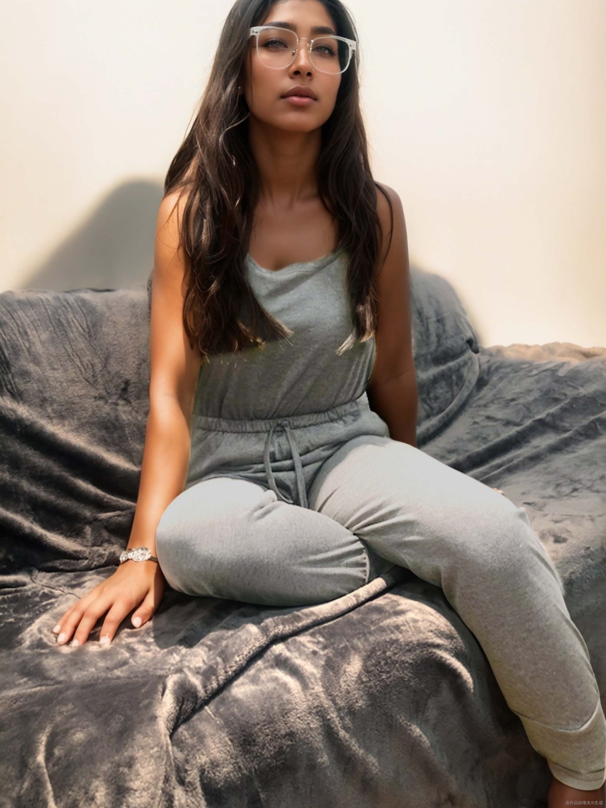 Women's Gray Sleeveless Jumpsuit with Tied Foot Casual Home and Outdoor Wear