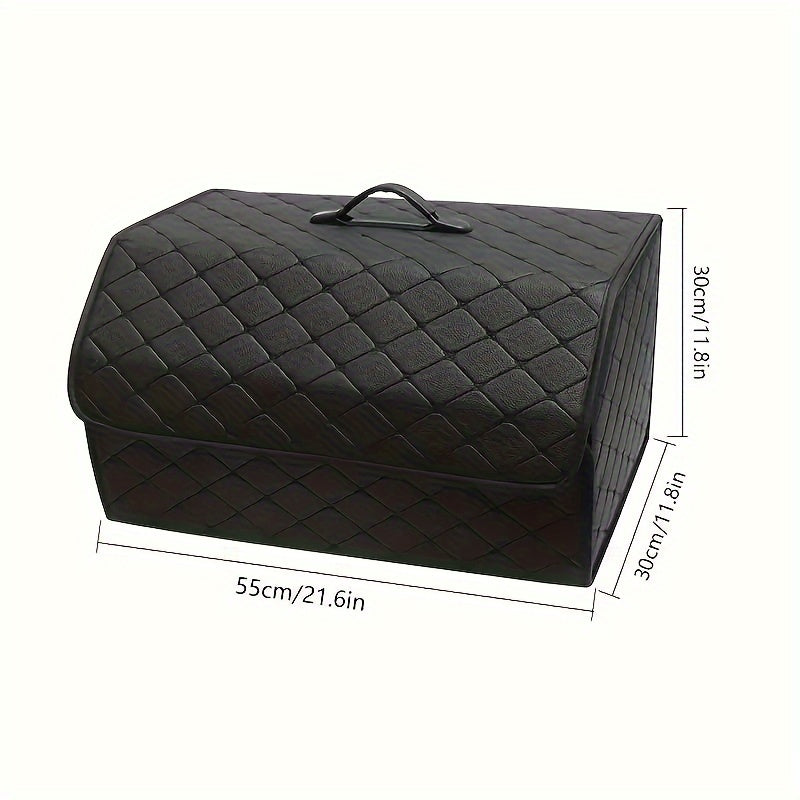 Black Quilted PU Leather Car Trunk Organizer for SUV Sedan Storage