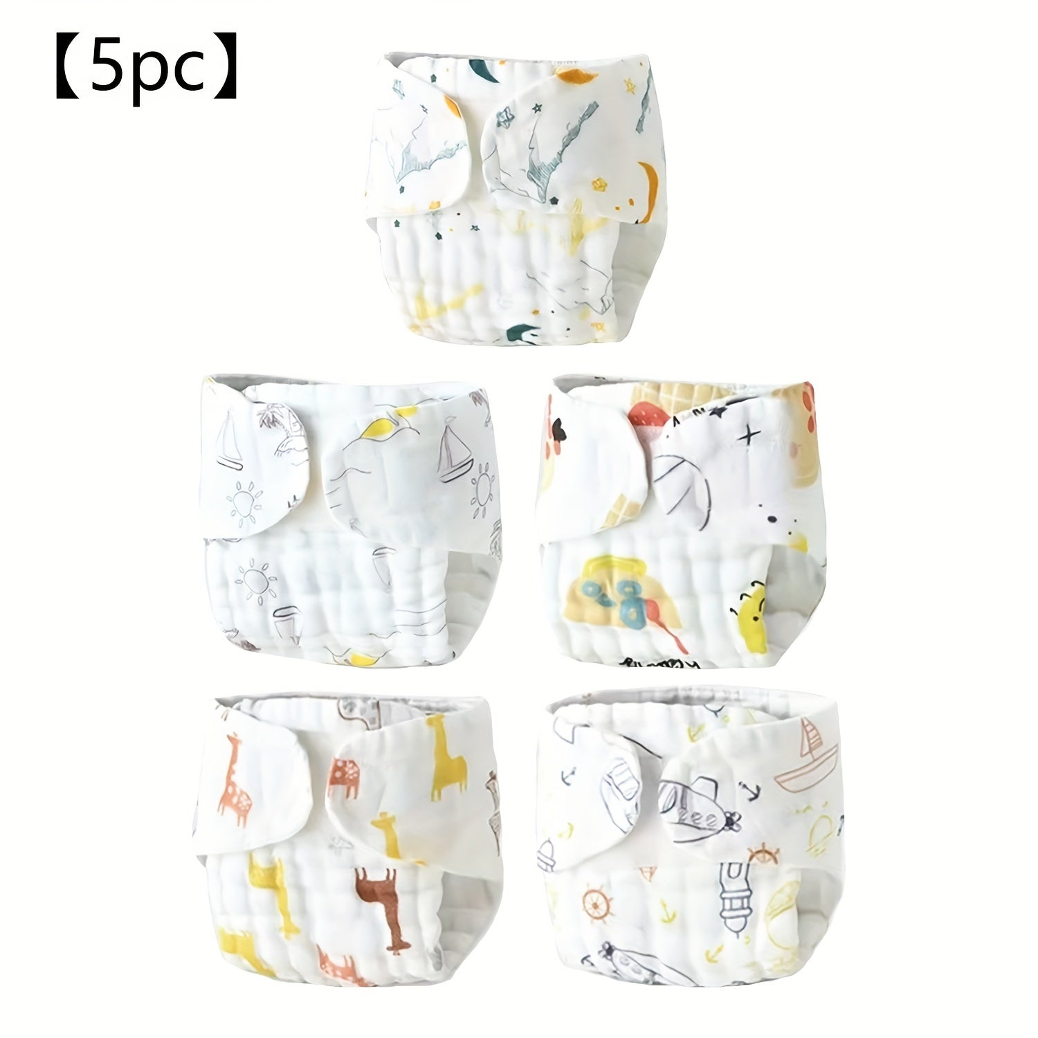 Bolalar uchun qayta ishlatiladigan nafas oladigan hojatxona kiyimlari to'plami, 5 ta, 0-6 yosh uchun, oq va bosma