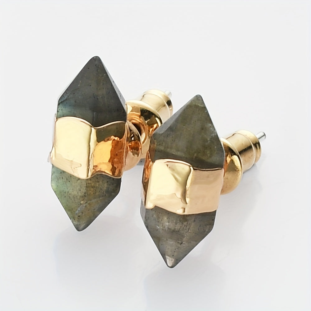 14K oltin qoplamali zamonaviy olti burchakli quloq uzuklari, tabiiy tosh va 925 kumush quloq ignasi - mis aksentlari, kundalik kiyim va sovg'a uchun mukammal minimalist dizayn, noyabr oyining tug'ilgan toshi.