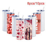 8-10pc Stainless Steel Cups with Sealed Water Push Cap and Plastic Straw Vacuum Insulated Gift