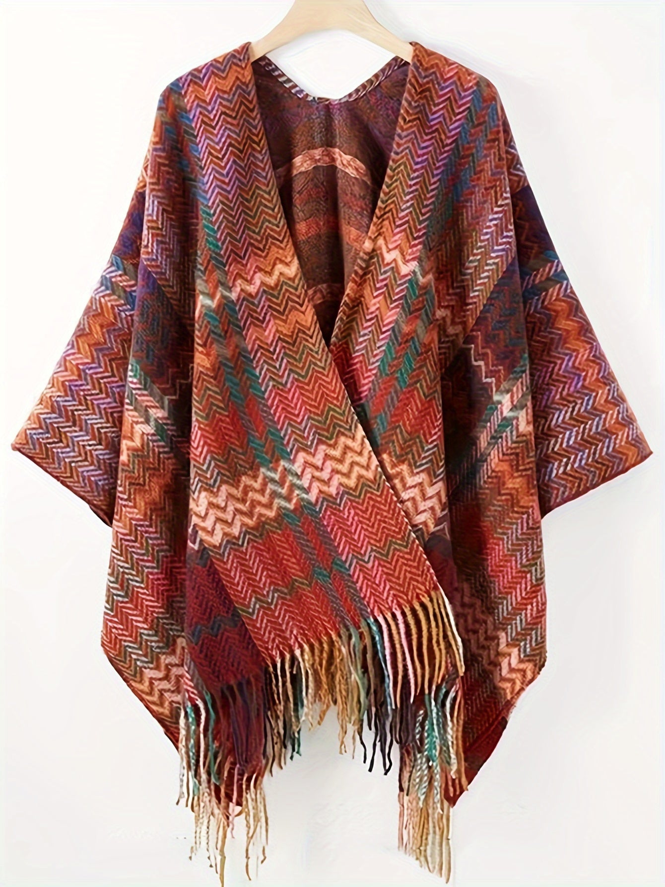 ayollar uchun vintage tekislangan plaid capi tassel kardigan shamol o'tkazmaydigan o'rta uzunlikdagi kurtka