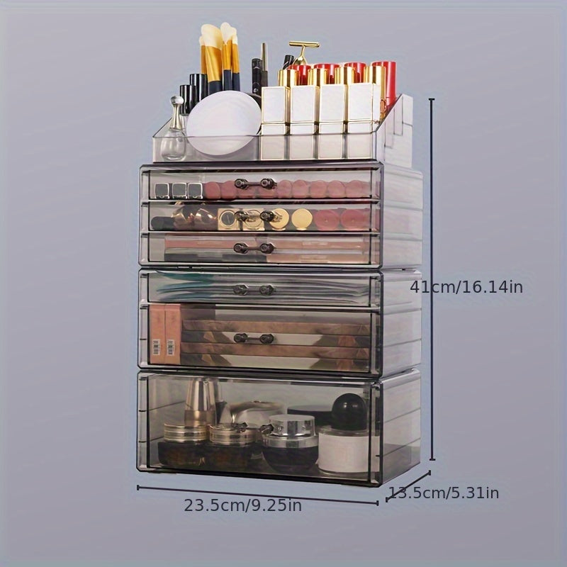 Rectangle Plastic Makeup Organizer Drawer Style for Cosmetics on Desktop