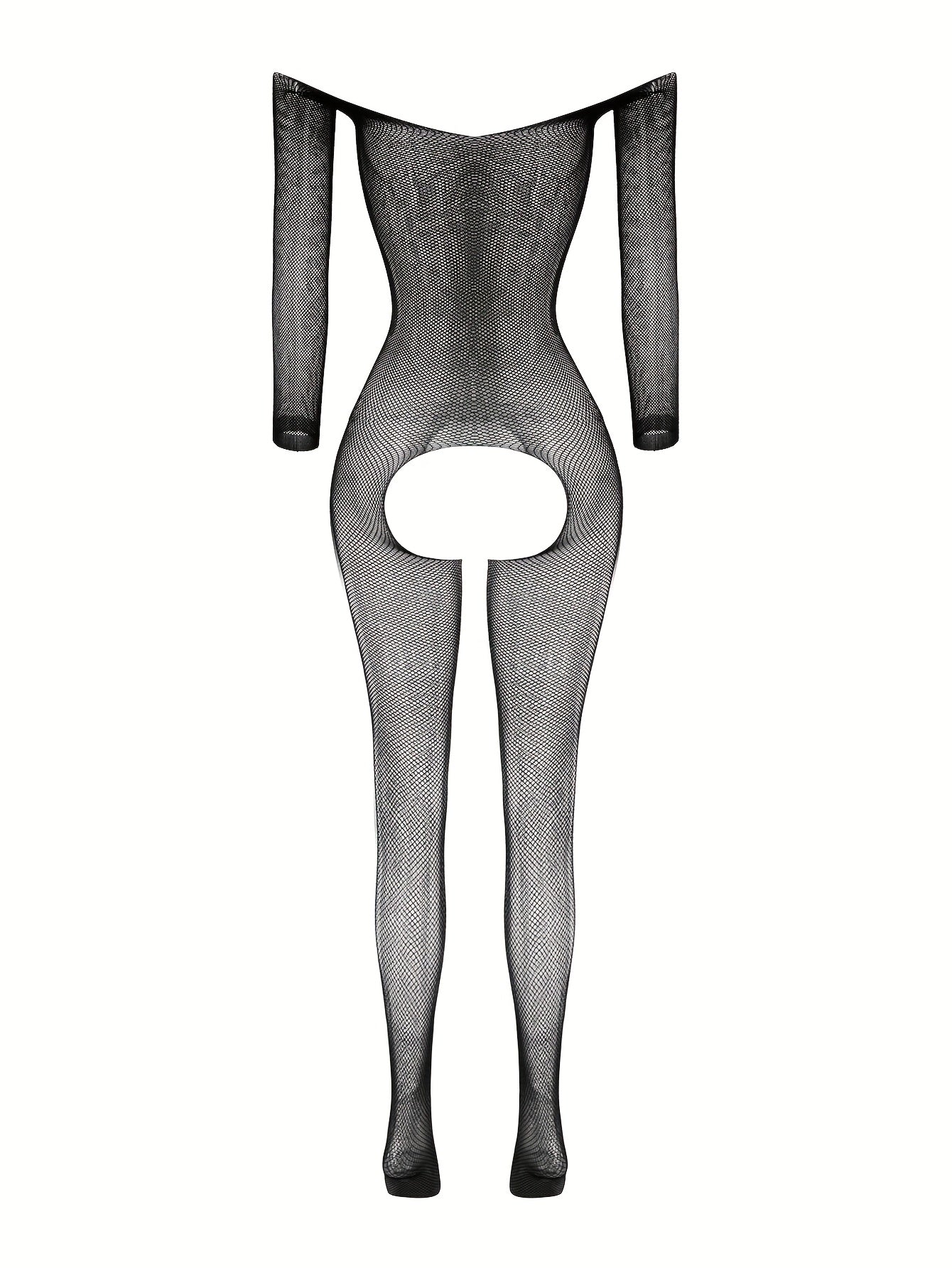 Women’s Mesh Bodysuit with Open Crotch and Long Sleeves
