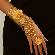 Middle Eastern Wedding Bracelet Iron Hand Chain Flower Design 18K Gold Plated