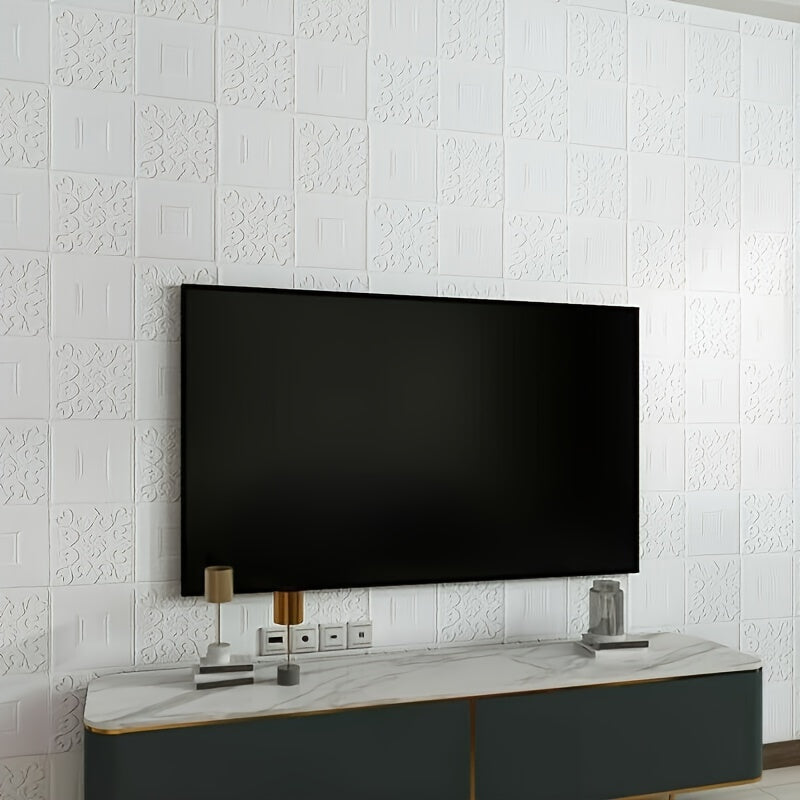 10/40 dona oq 3D gul o'z-o'zini yopishtiradigan PVC devor panellari, suv o'tkazmaydigan, yuviladigan, ta'sirga chidamli, uy bezak uchun