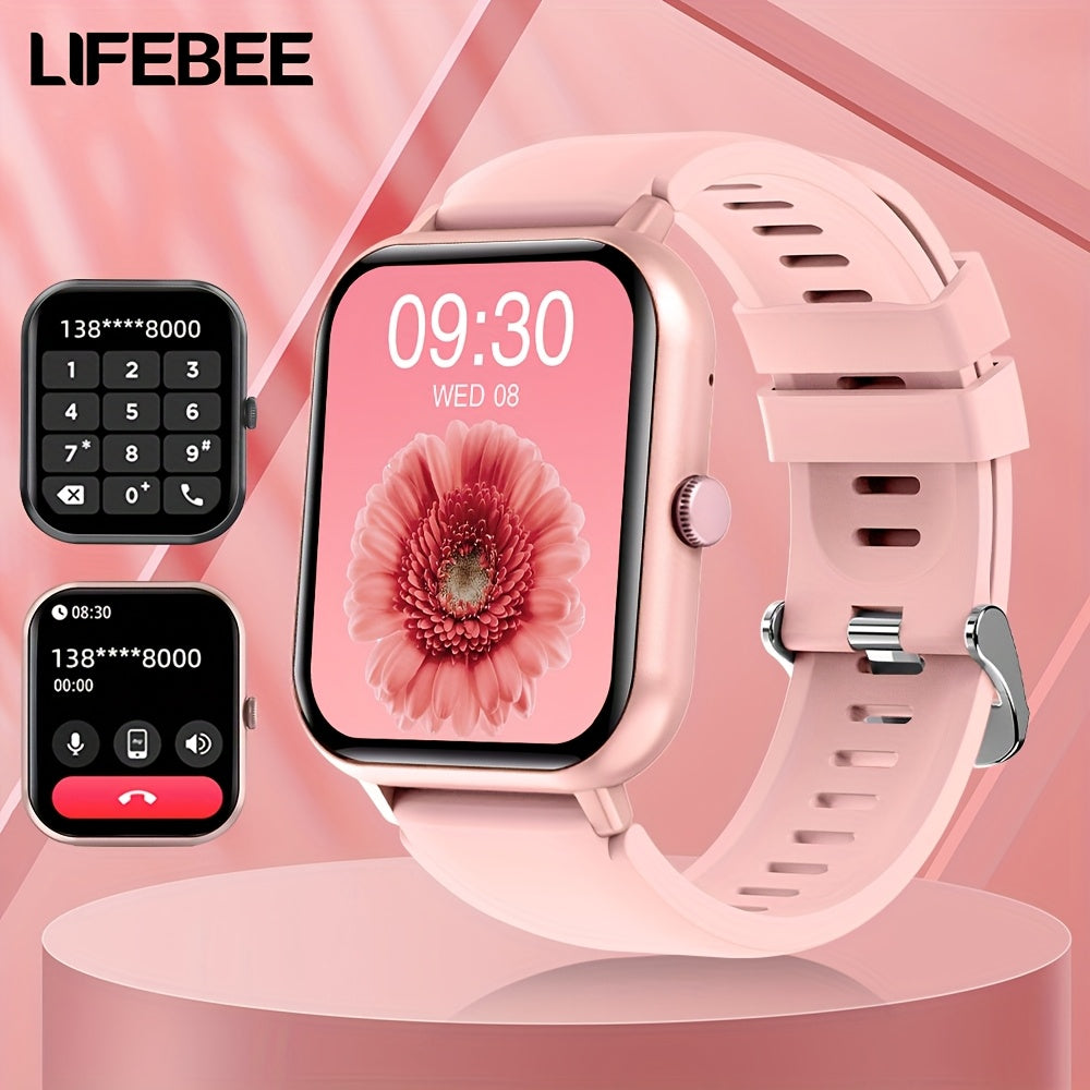 Smartwatch Full Screen Call Function 100+ Exercise Modes Pedometer Calorie Tracker Rechargeable Black Pink