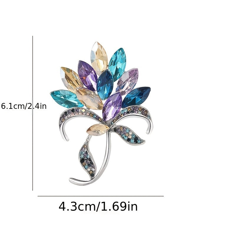 Crystal Flower Brooch Rhinestone Floral Pin Elegant Evening Accessory