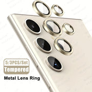 Set of 3 Camera Metal Rings and Tempered Glass Lens Protectors for Samsung Galaxy Models