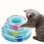 Three-Level Cat Toy Tower with Rotating Balls Durable Plastic No Batteries Included