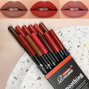 Set de 12 lápices de perfilador de labios mate en tonos mocha surtidos para contornear y definir los labios