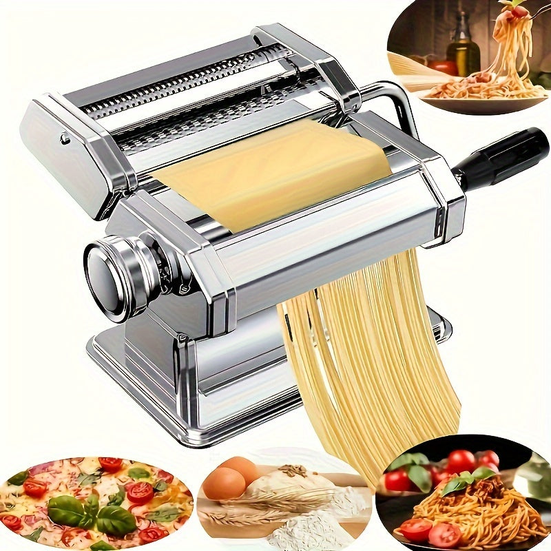 Stainless Steel Manual Noodle Maker with Dual Cutter and Adjustable Thickness