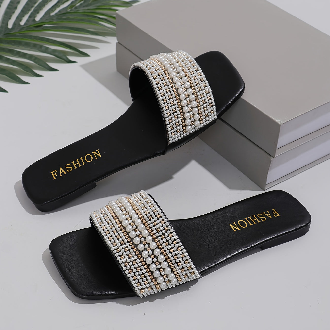 Women's Pearl Rhinestone Decor Indoor Sandals Comfortable All-Season