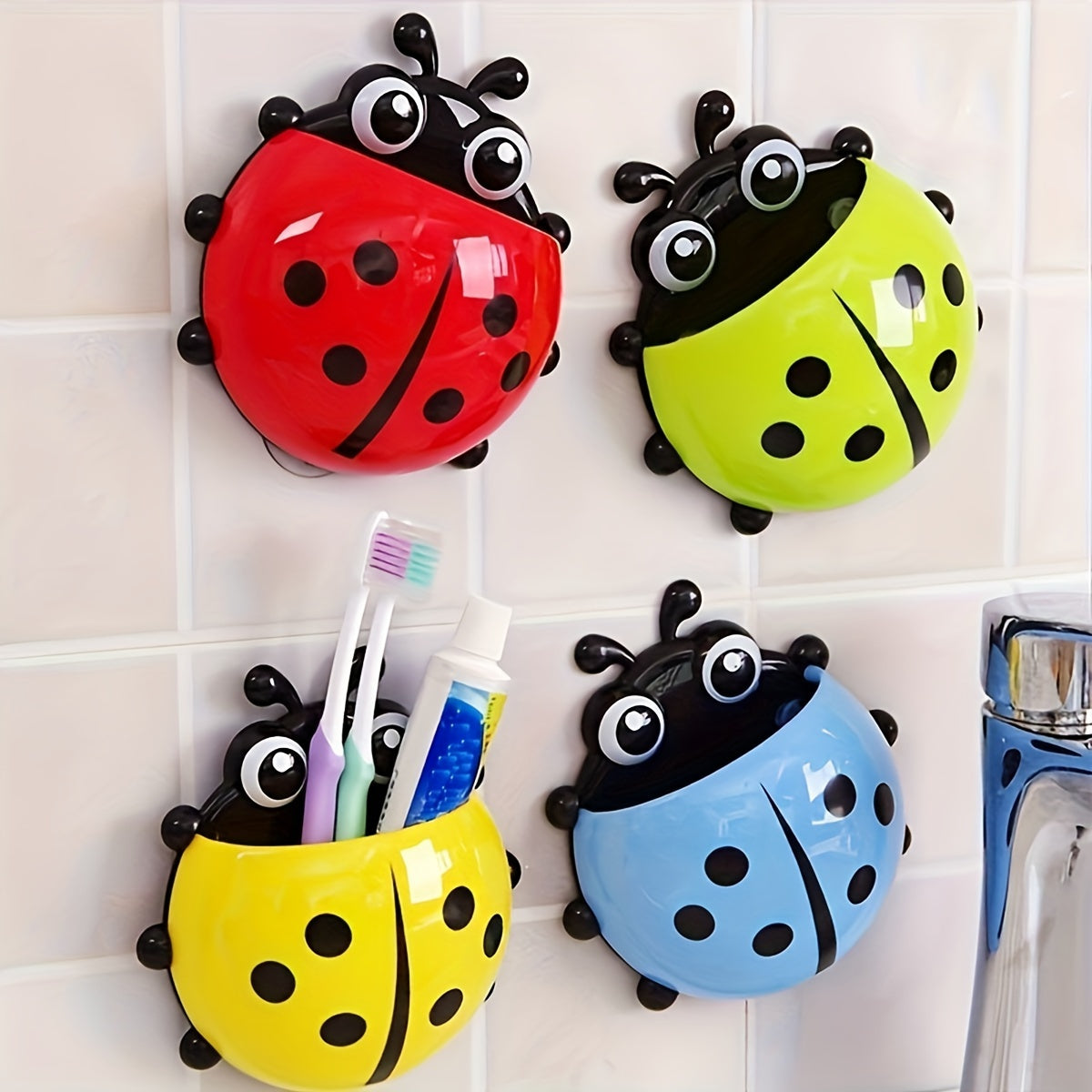 Porta cepillo de dientes Ladybug con ventosa para organización del baño y regalo