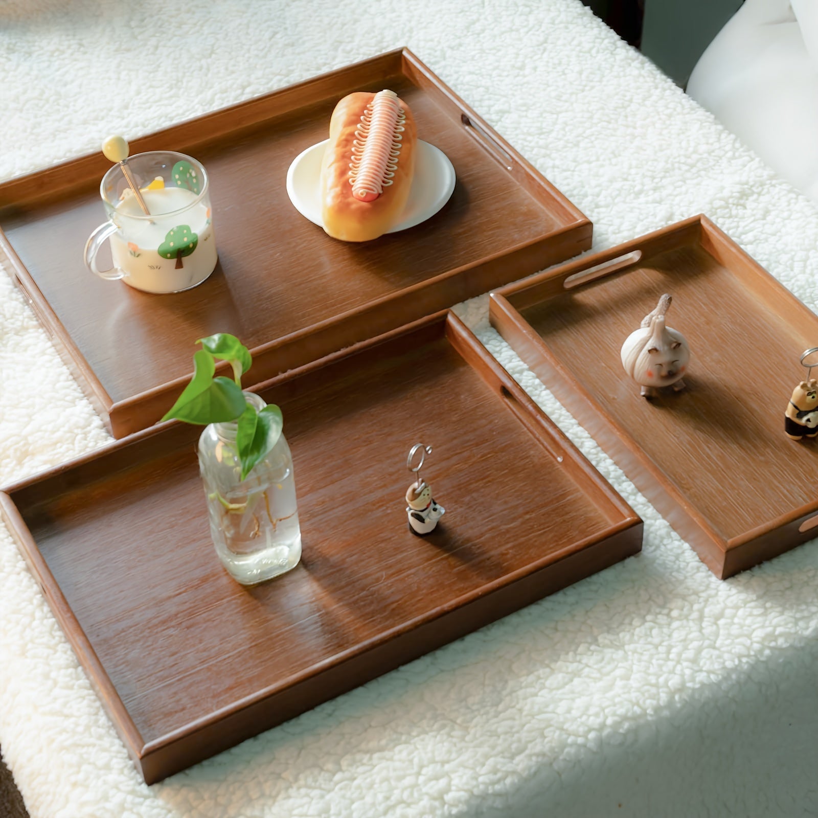 Bamboo Serving Tray with Handles for Home Organization and Decor