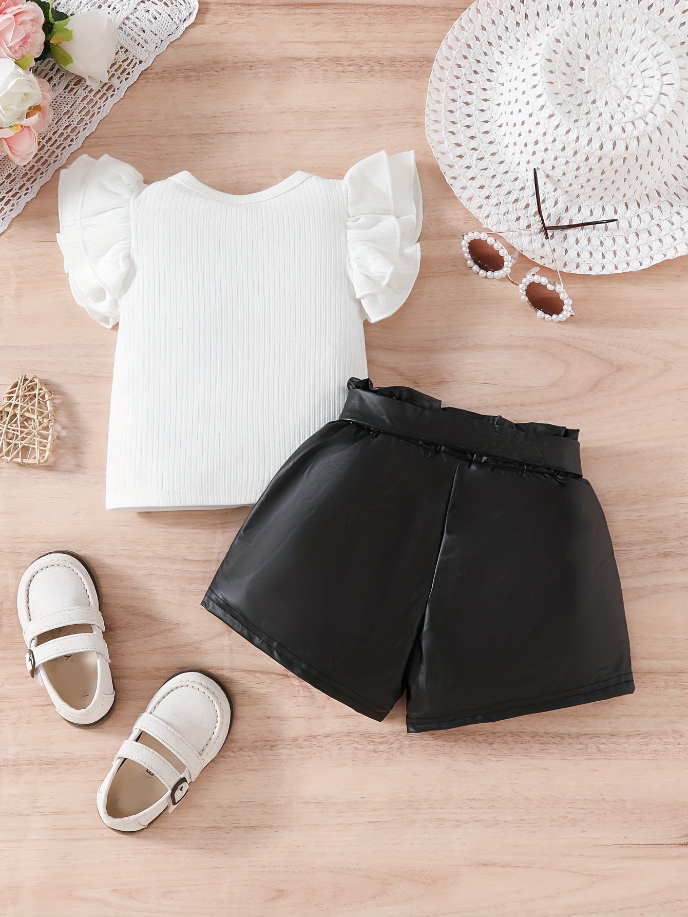 Baby Girl Ruffle Sleeve Top and Shorts Set Cotton Spring Summer 0-3 Years