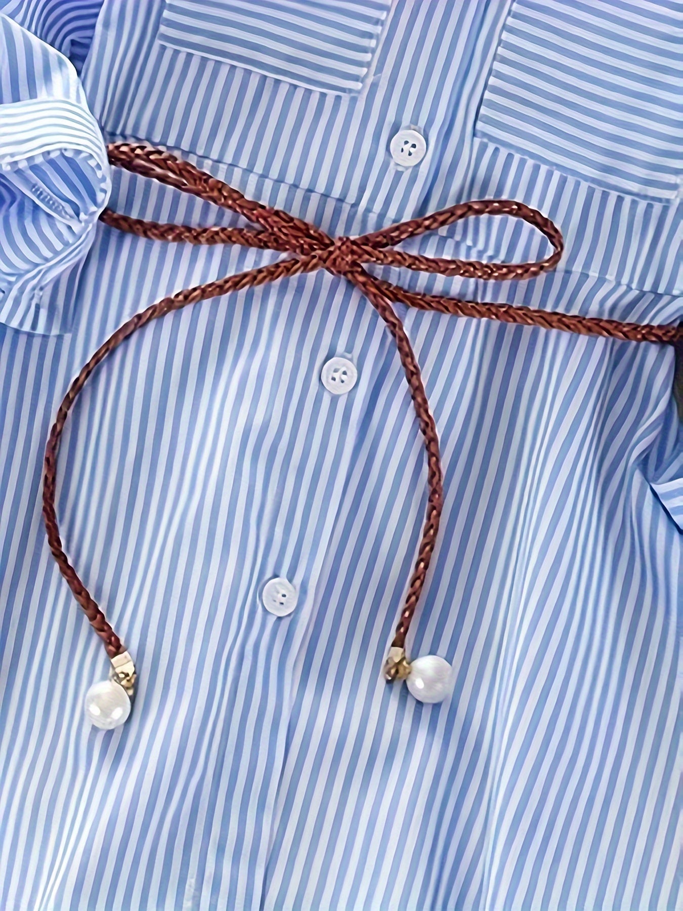 Girls' Striped Cotton Blend Shirt Dress with Pockets for Spring Summer Fall, One Size Smaller