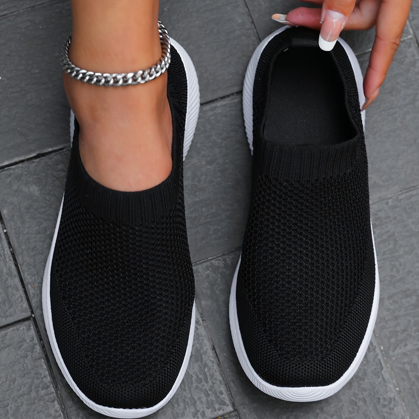 Women’s Breathable Knit Slip-On Sneakers Lightweight EVA All-Season Casual Shoes