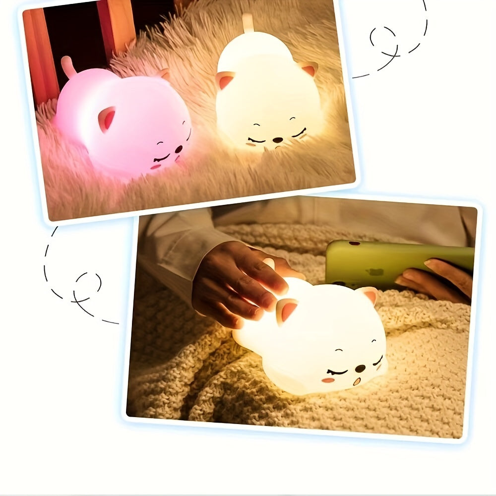 Rechargeable USB Touch-Controlled Cartoon Cat Night Light for Kids Room Decor
