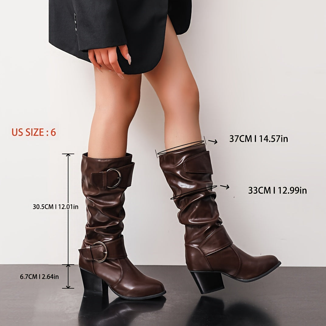 Women's Leather Thigh-High Boots With Belt and Buckle for Fall and Winter