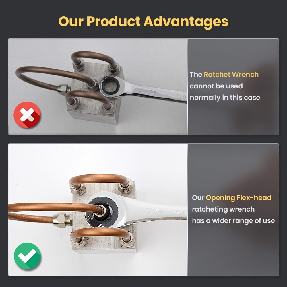 Universal Fixed Head Tubing Ratchet Open End Wrench Combination Tool