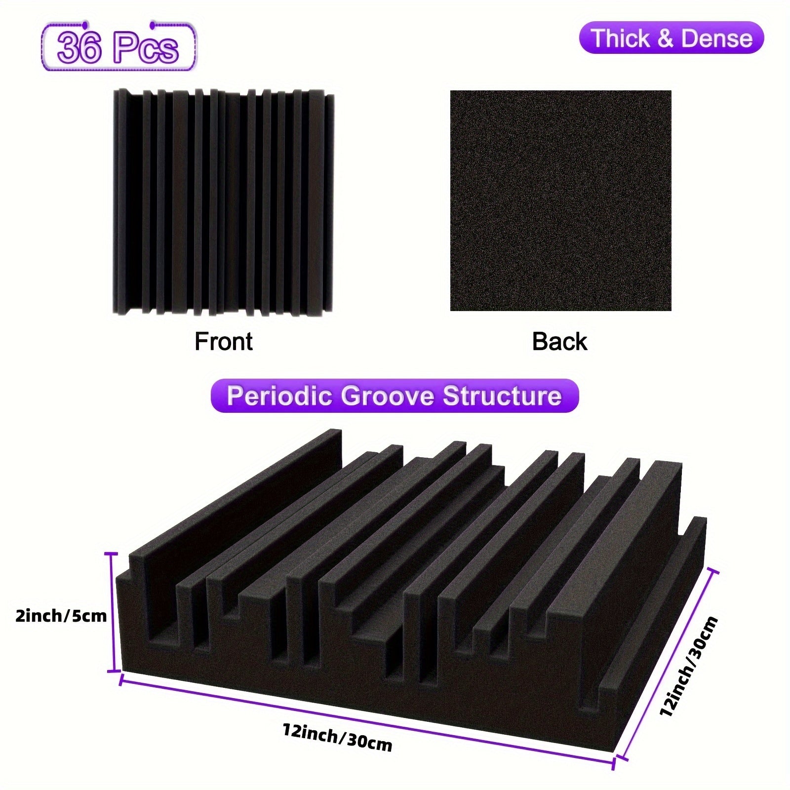 36pcs Black Flame Retardant Acoustic Foam Panels for Soundproofing Studios and Home Theaters