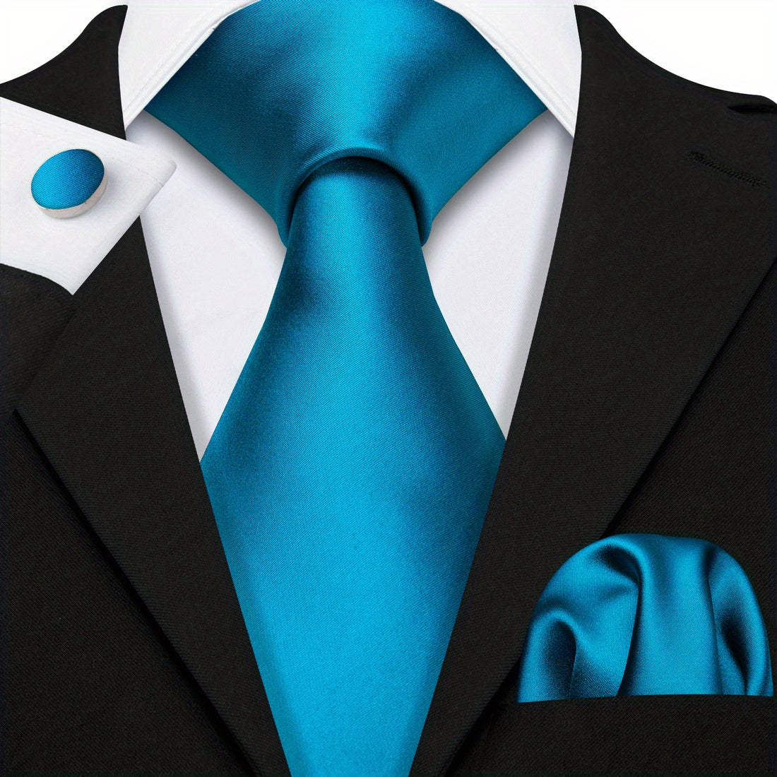 Men's Formal Wedding Tie Set with Jacquard Striped Necktie Pocket Square and Cufflinks