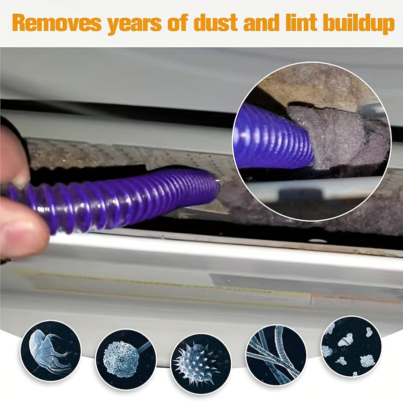 "Dryer Vent Cleaner Kit" vakuum quvuri Dyson V15, V12, V11, V10, V8, V7, V6 vakuum tozalagichlari bilan ishlash uchun mo'ljallangan. Lint tozalagich va quruq lint vakuum quvuri qo'shimchasi kiradi.