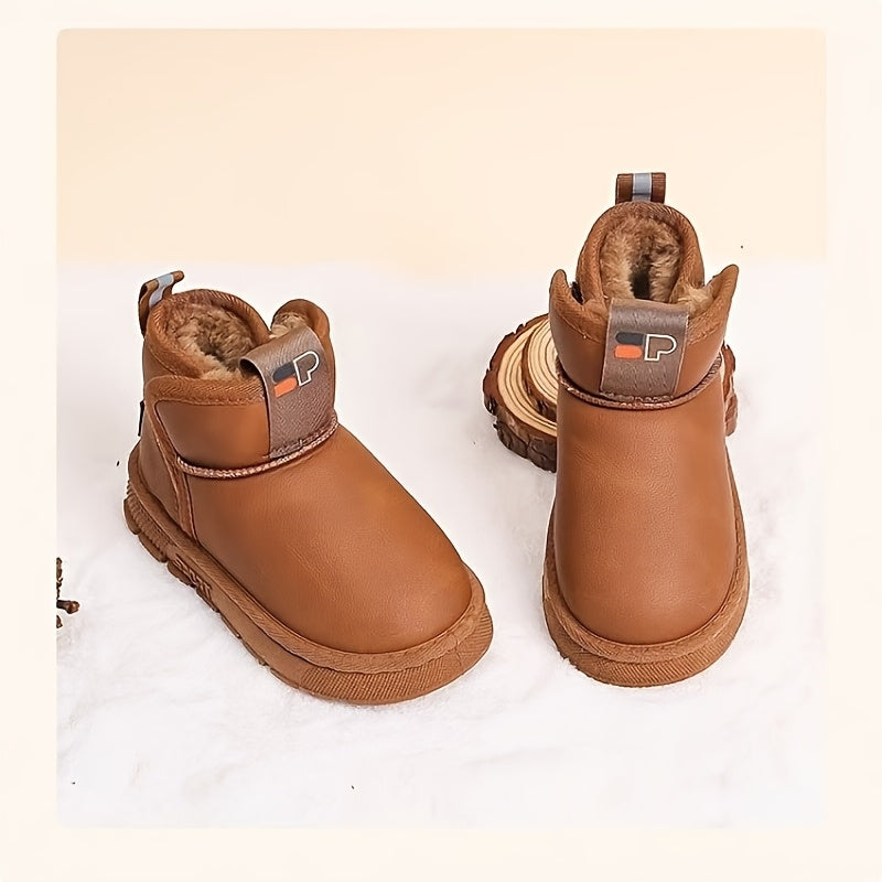 Boys Winter Snow Boots Plaid Microfiber Leather Insulated Casual Outdoor