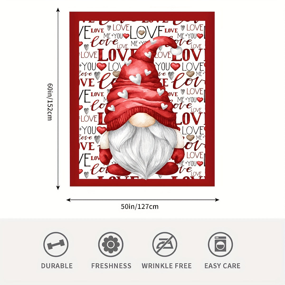 Gnome Themed Fleece Blanket with Love Letters for Couch Sofa Bedding Decor