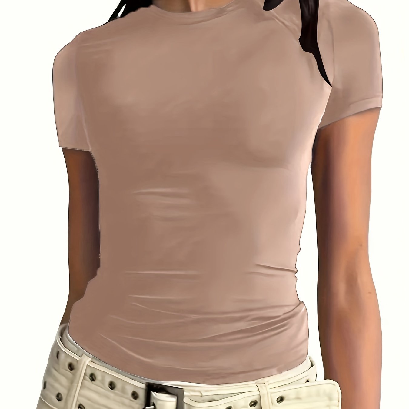 Women's Solid Color Crew Neck T-Shirt Polyester Casual Short Sleeve Spring Summer