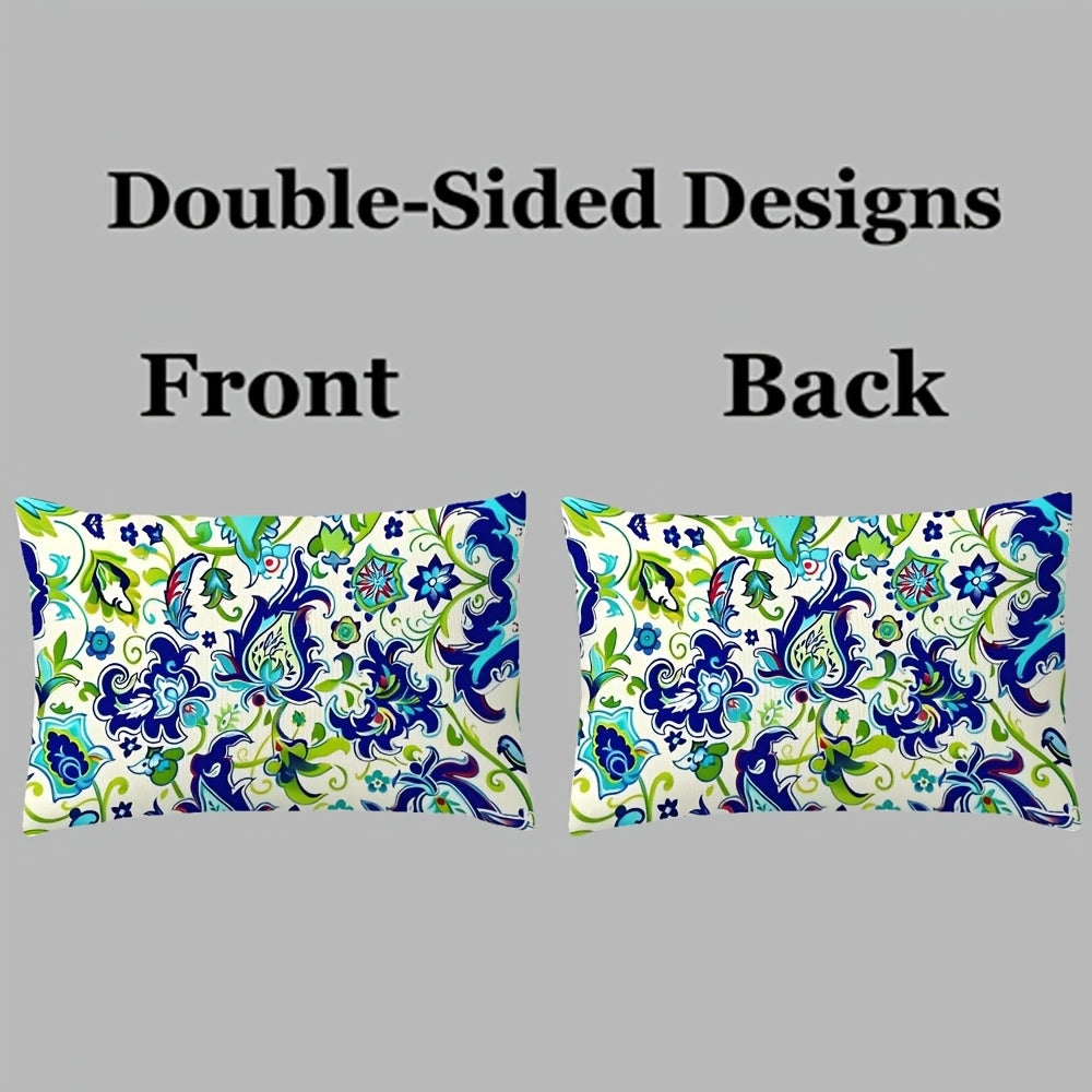 Set of Two Turkish Floral Pattern Pillow Covers 30x50 cm Double-Sided Plush Polyester
